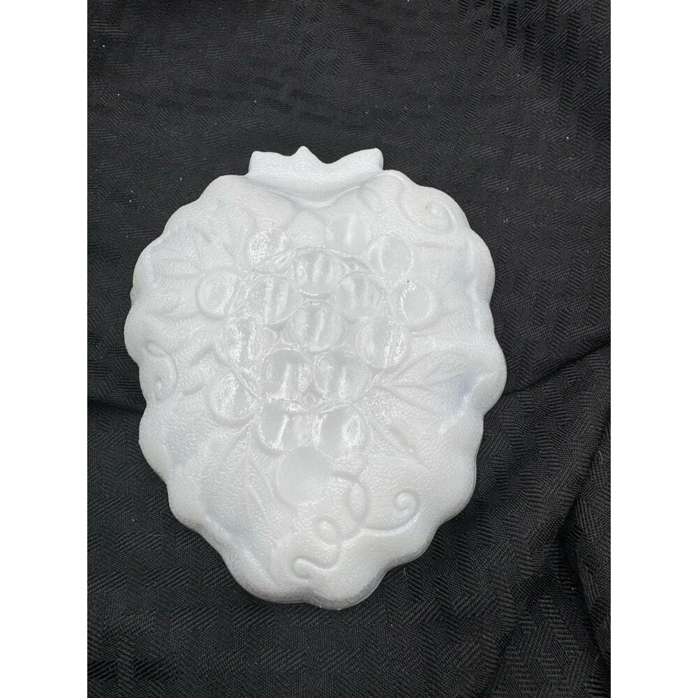 VINTAGE Hazel Atlas White Milk Glass Strawberry Dish Plate w/ Grape Pattern